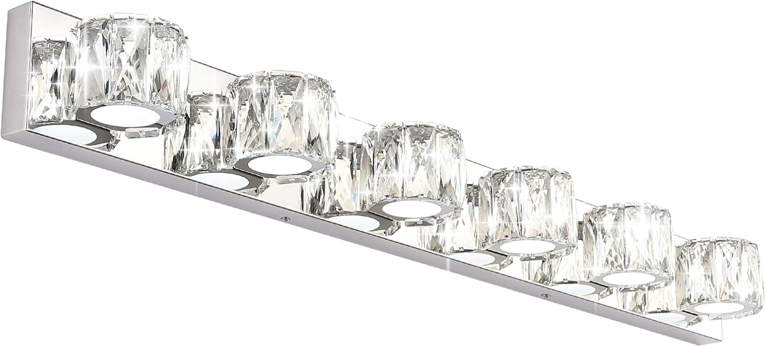 Aipsun 6 Lights 41in Crystal Vanity Lights Over Mirror Long Bathroom Lighting Fixture Modern LED Vanity Light for Bathroom,White Light 6000K