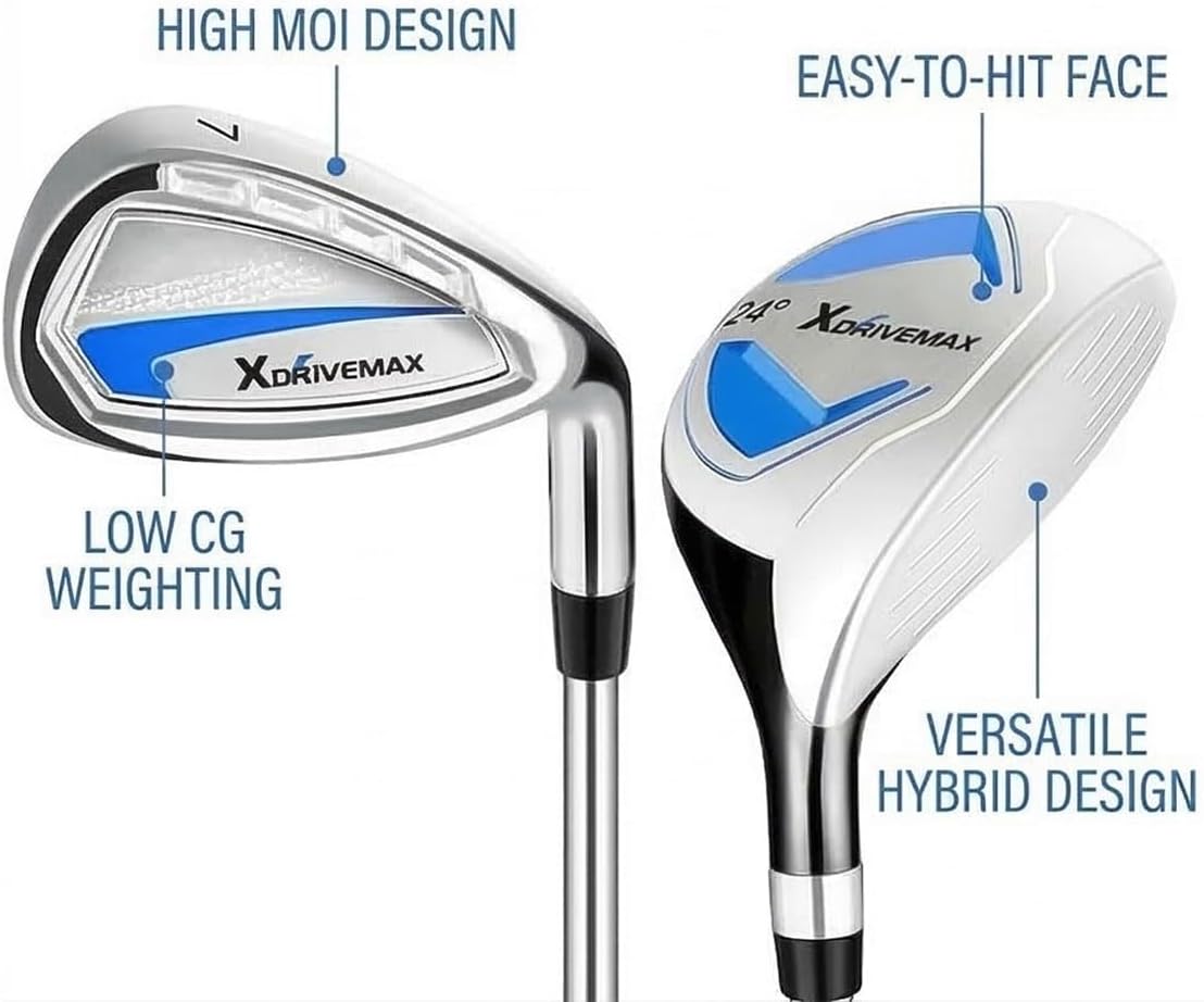 XDriveMax 7-Piece Complete Golf Clubs Set for Men & Women (Left/Right Hand), Advanced Performance Set with Fairway Wood, Hybrid, Irons and Putter, Regular Flex (No Golf Bag Included)
