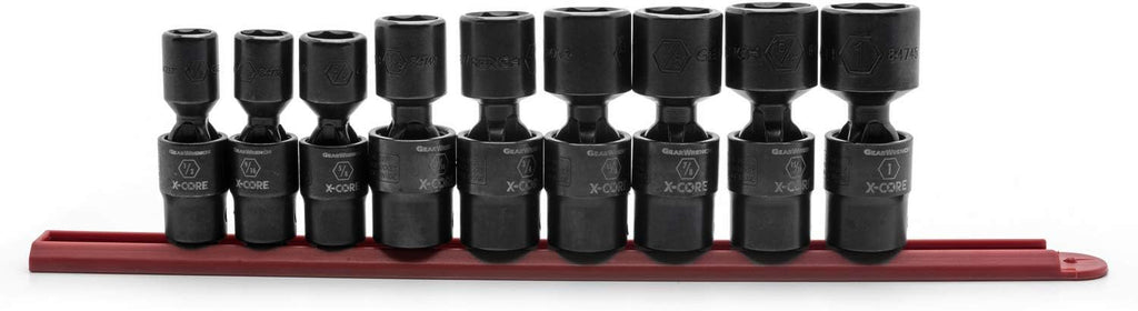 GEARWRENCH 9 Pc. 1/2' Drive 6 Point Standard X-Core™ Pinless Universal Impact SAE Socket Set - 84978