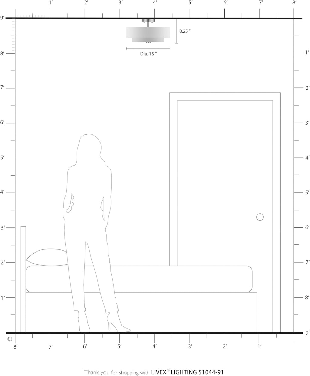 Livex Lighting 51044-91 Brushed Nickel Flush Mount with Off-White Fabric Hardback Shade