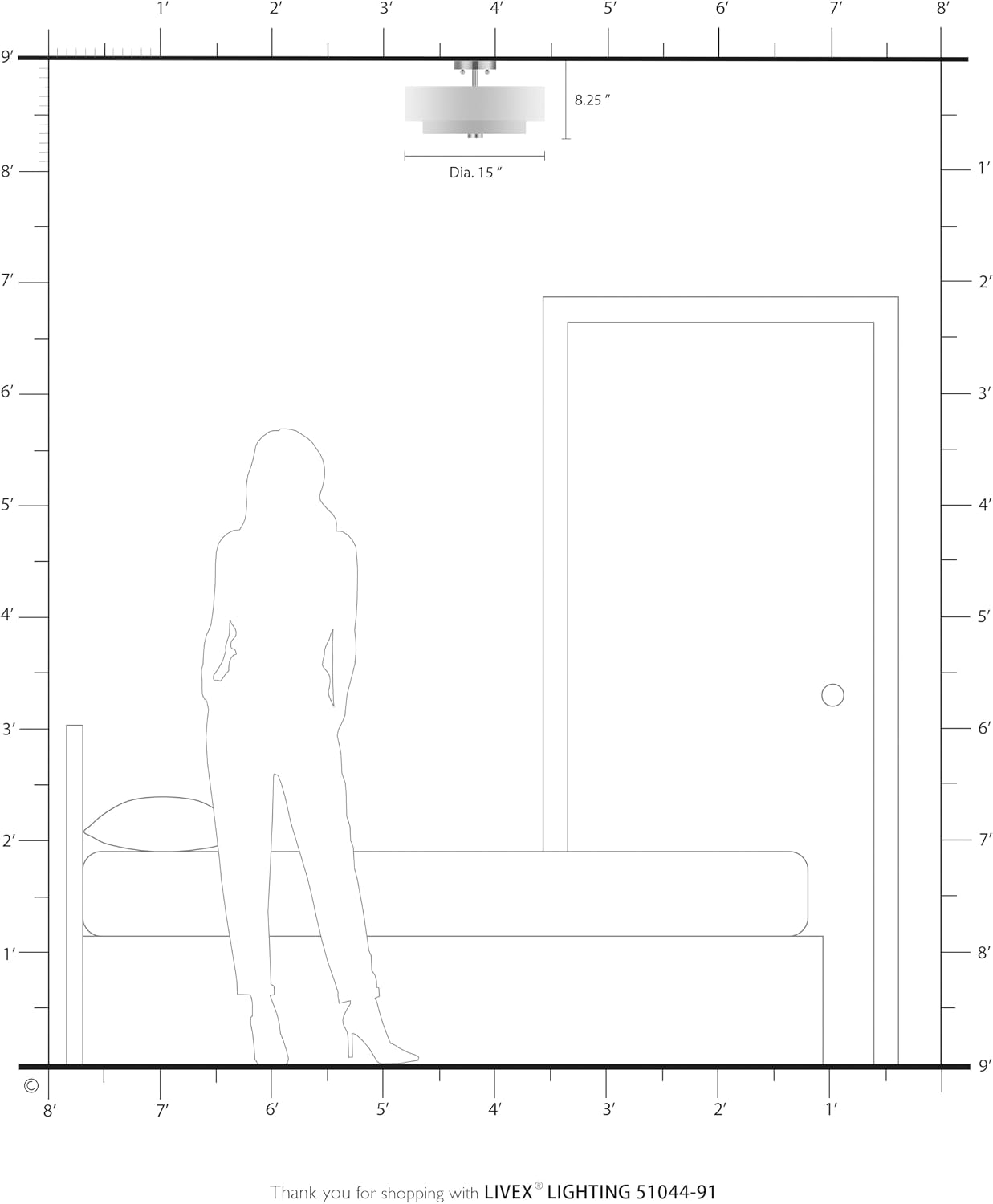 Livex Lighting 51044-91 Brushed Nickel Flush Mount with Off-White Fabric Hardback Shade