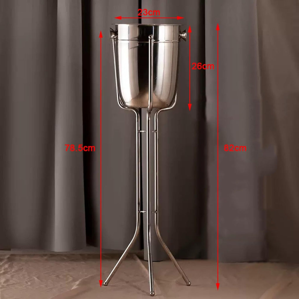 Ice Buckets for Parties, Stainless Steel Double Wall Ice Bucket with Triangle Bracket Wine Chiller Ice Buckets for Parties Festival Bar Outdoor or Indoor Use, Height 32.2 inch, 5L,for Home,Guest Room