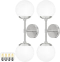 KoKo&Yukina Nickel 2 Pack Vanity Light Fixtures Mid Century Modern Bathroom Vanity Light Globe Sconce with Milky White Glass for Bathroom Bedroom