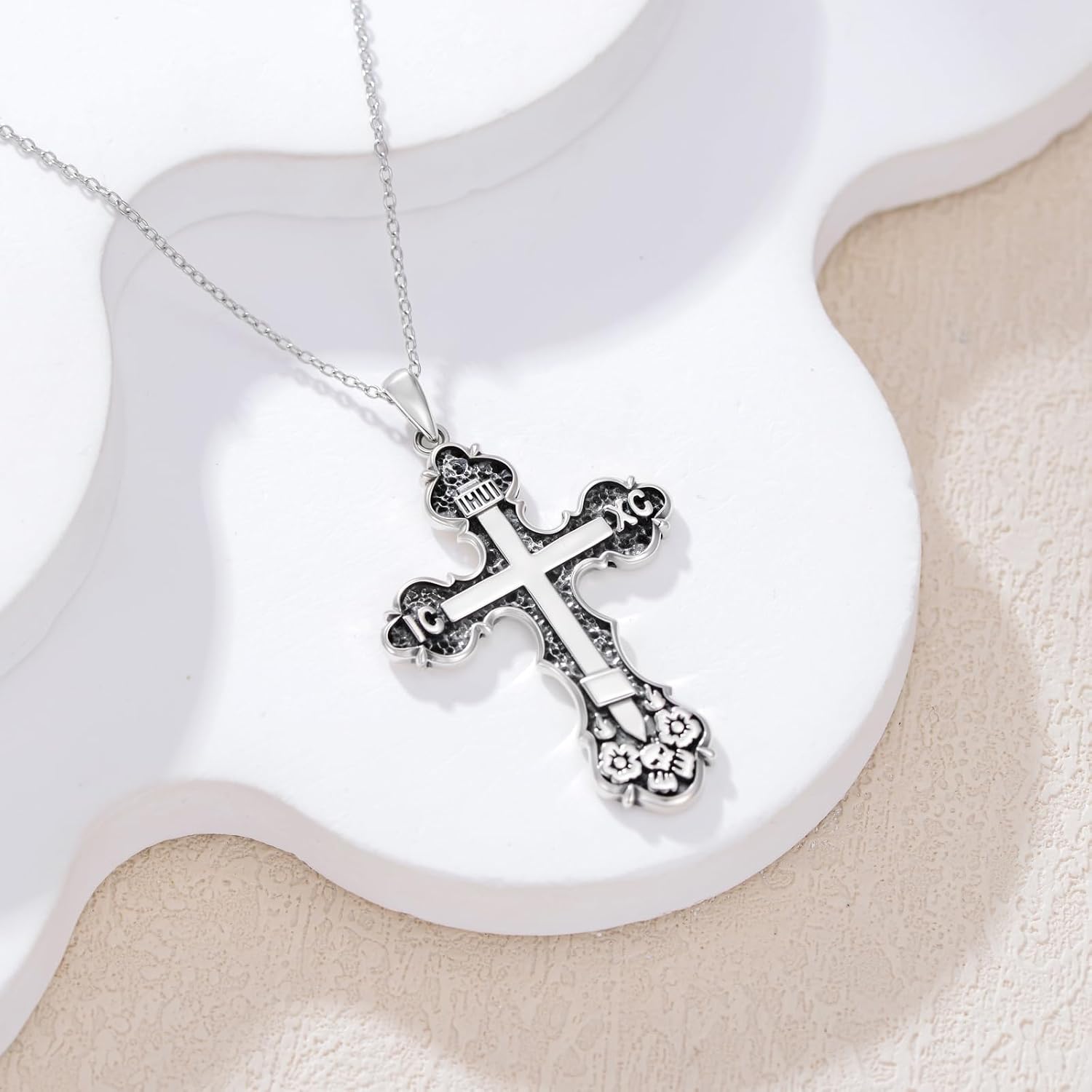 Real Sterling Silver Religious Necklace for Women, s925 Silver Cross Necklace Christian Religion Jewelry for Confirmation Baptism Ladies Mom, 18+2'