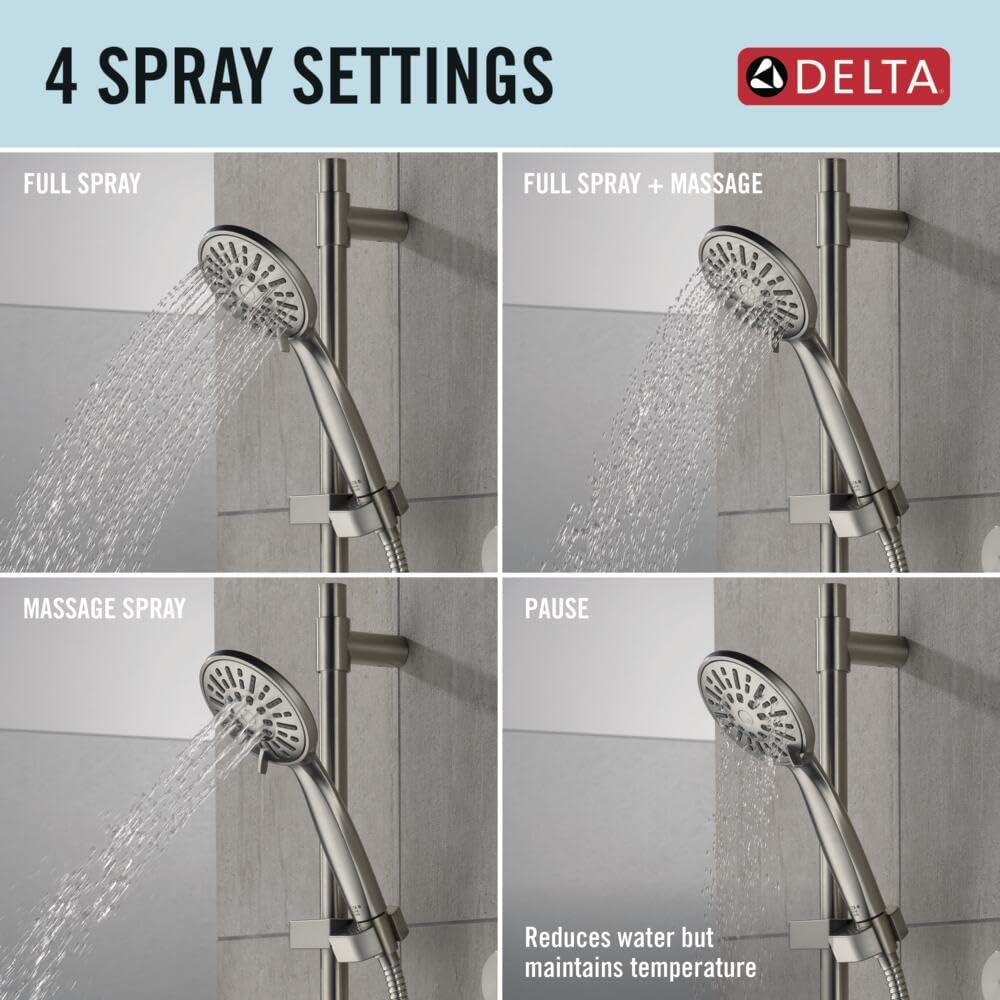 Delta Faucet Slide Bar Hand Held Shower with Hose, Brushed Nickel Handheld Shower Head, Slide Bar Hand Shower, Handheld Shower, Detachable Shower Head, Stainless 51361-SS