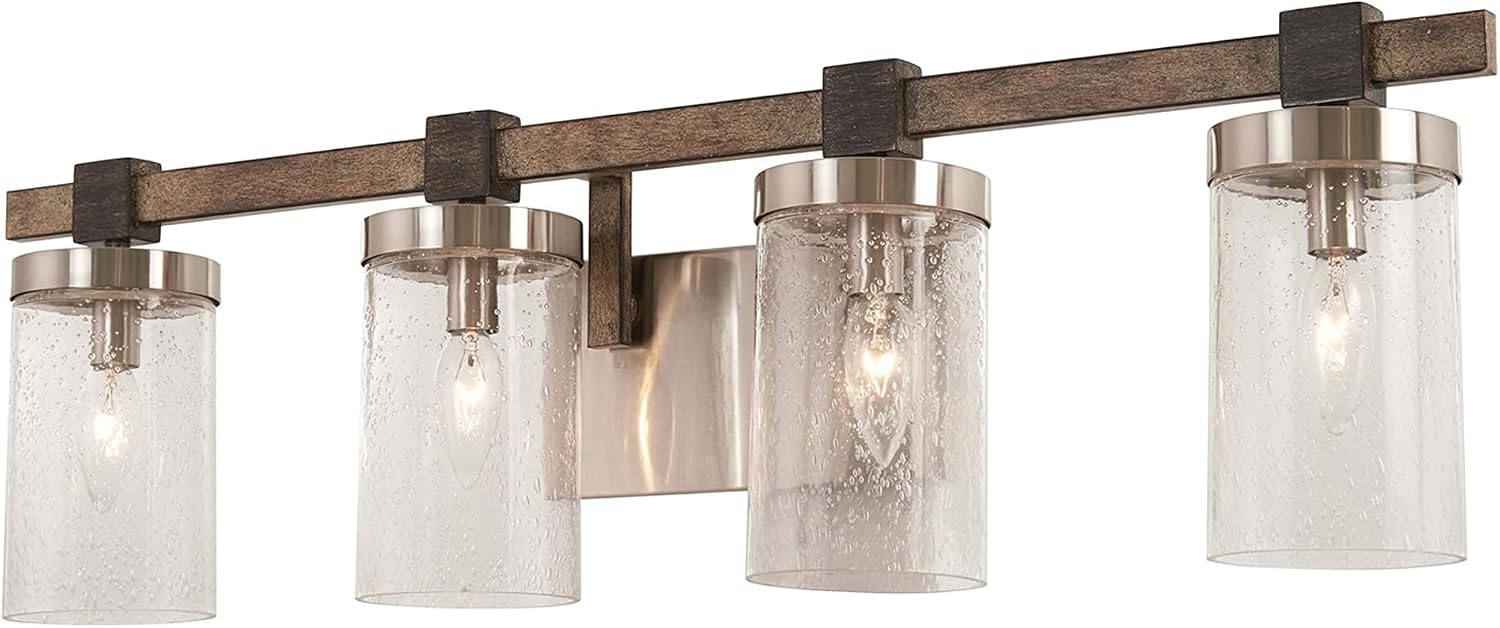 Minka Lavery 4634-106 Bridlewood Vanity Bath Light, 4-Light, 240 Total Watts, 31-in H x 8.75-in W, Stone Grey w/Brushed Nickel