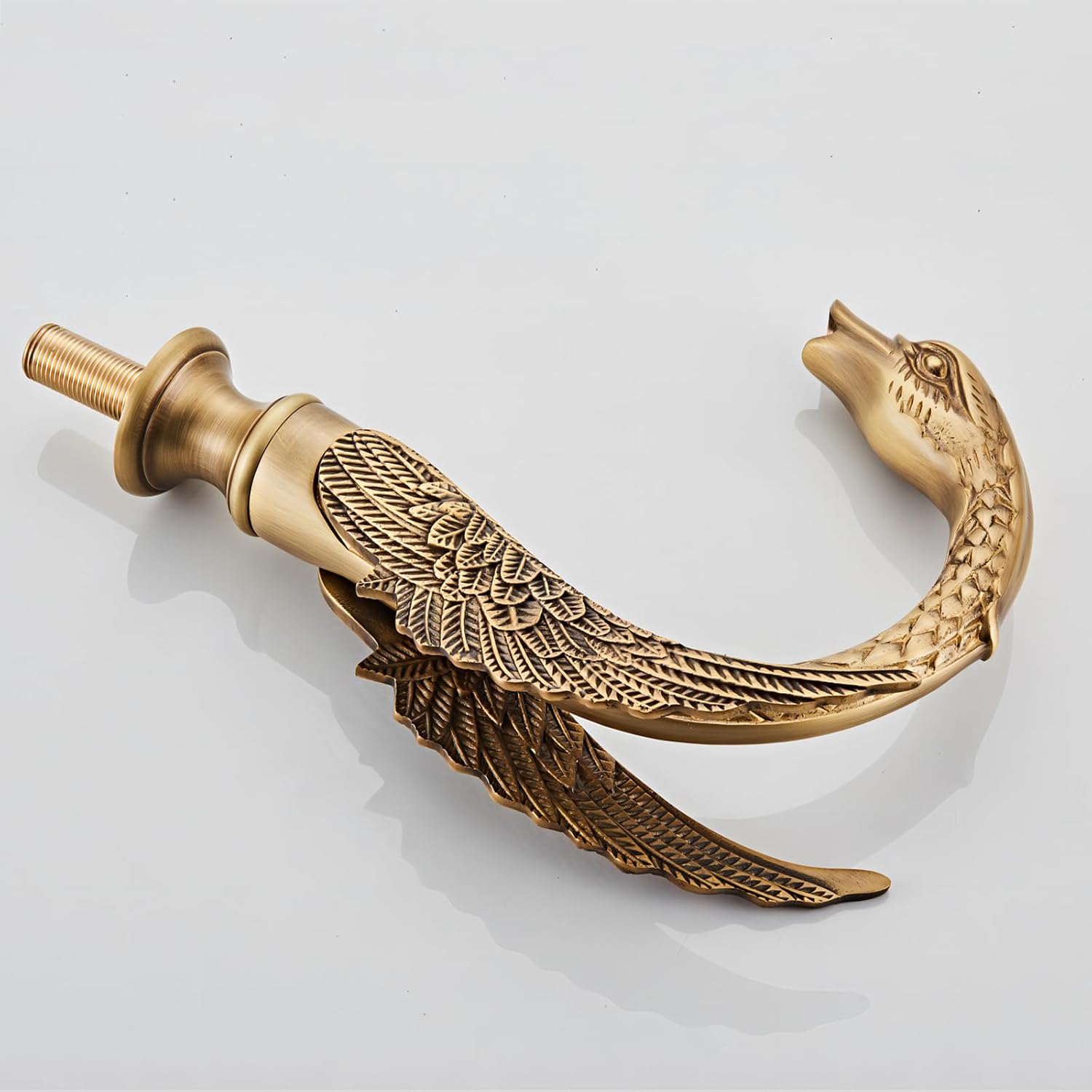 Golden Ornate Swan Style Bathroom Sink Faucet Combo Deck Mount Sink Mixer Tap Set Hot Cold Water