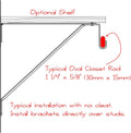 OVAL Closet Rod Shelf Bracket | Adjustable for Rear Cleat Strip | White | 20 Pack