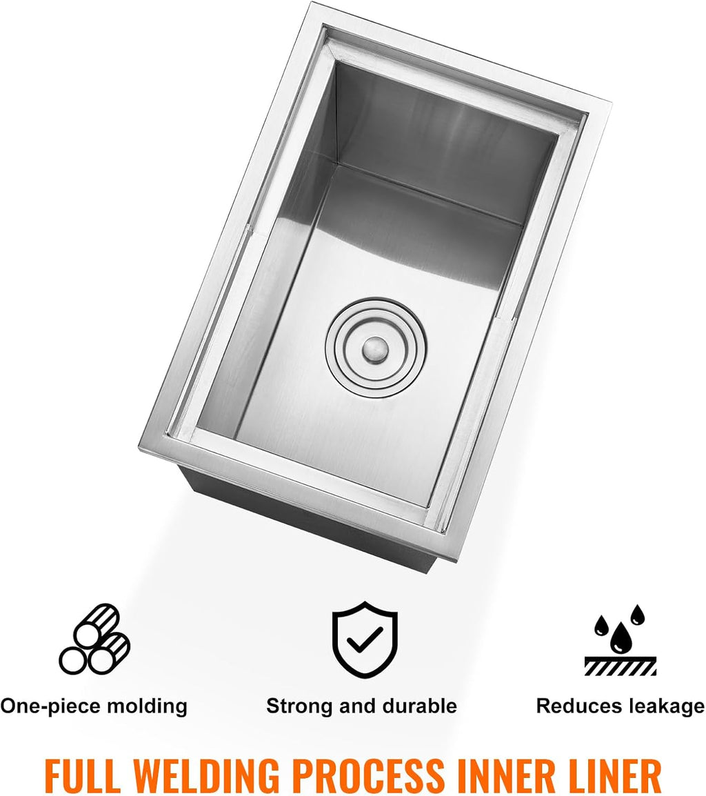 Happybuy Drop in Ice Chest 18L x 12W x 14.5H Inch Stainless Steel Ice Cooler with Sliding Cover Drop in Ice Bin Included Drain-Pipe and Drain Plug for Cold Wine Beer