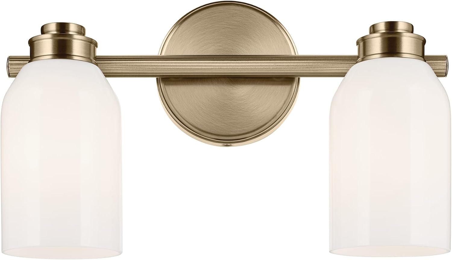 Kichler Shae 15' 2-Light Vanity Light Fixture with White Opal Glass in Champagne Bronze for Bathroom Vanity Over Mirror, Modern Coastal Style (15' W x 9' H), 55201CPZ