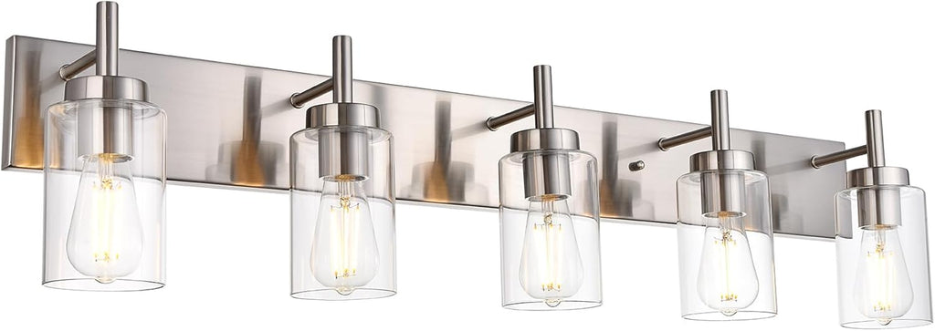 5 Lights Bathroom Vanity Light Fixture Brushed Nickel Sconces Wall Lighting Modern Industrial Indoor Wall Mounted Lamp for Kitchen Living Room Dining Room (Patent No.: US D958,438 S)