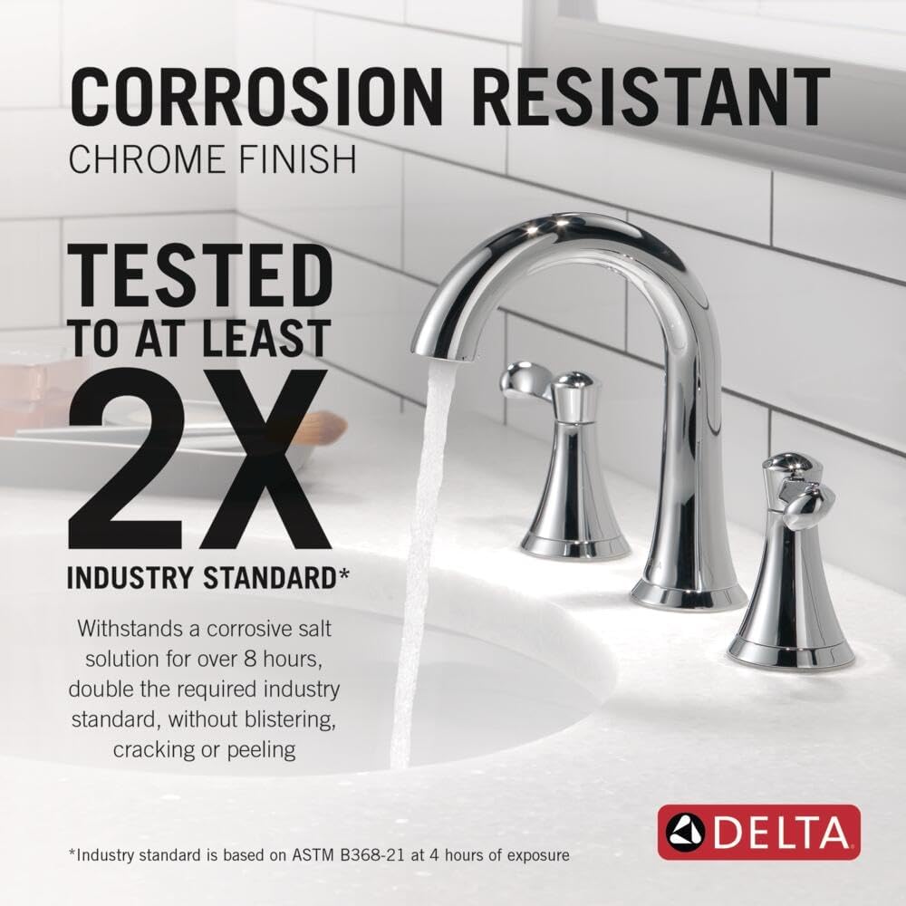 Delta Faucet Esato Widespread Bathroom Faucet Chrome, Bathroom Faucet 3 Hole, Bathroom Sink Faucet, Drain Assembly Included, Chrome 35897LF