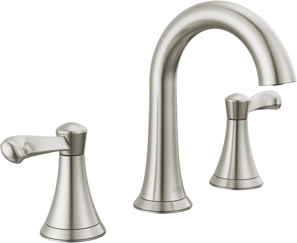Delta Faucet Esato Widespread Bathroom Faucet Brushed Nickel, Bathroom Faucet 3 Hole, Bathroom Sink Faucet, Drain Assembly, SpotShield Brushed Nickel 35897LF-SP