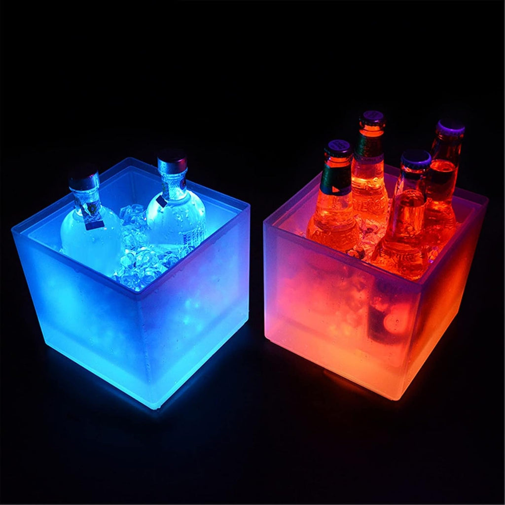 Ice Bucket Champagne Bucket Led Ice Bucket Bar Nightclub Light Up Square Champagne Whiskey Beer Bucket Bars Night Party Double Layer With Led Color Changing Ice Bucket Beverage Tub