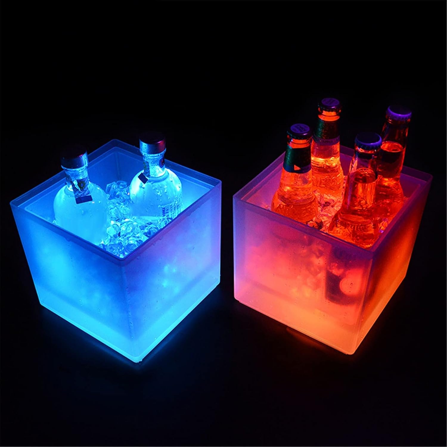 Ice Bucket Champagne Bucket Led Ice Bucket Bar Nightclub Light Up Square Champagne Whiskey Beer Bucket Bars Night Party Double Layer With Led Color Changing Ice Bucket Beverage Tub
