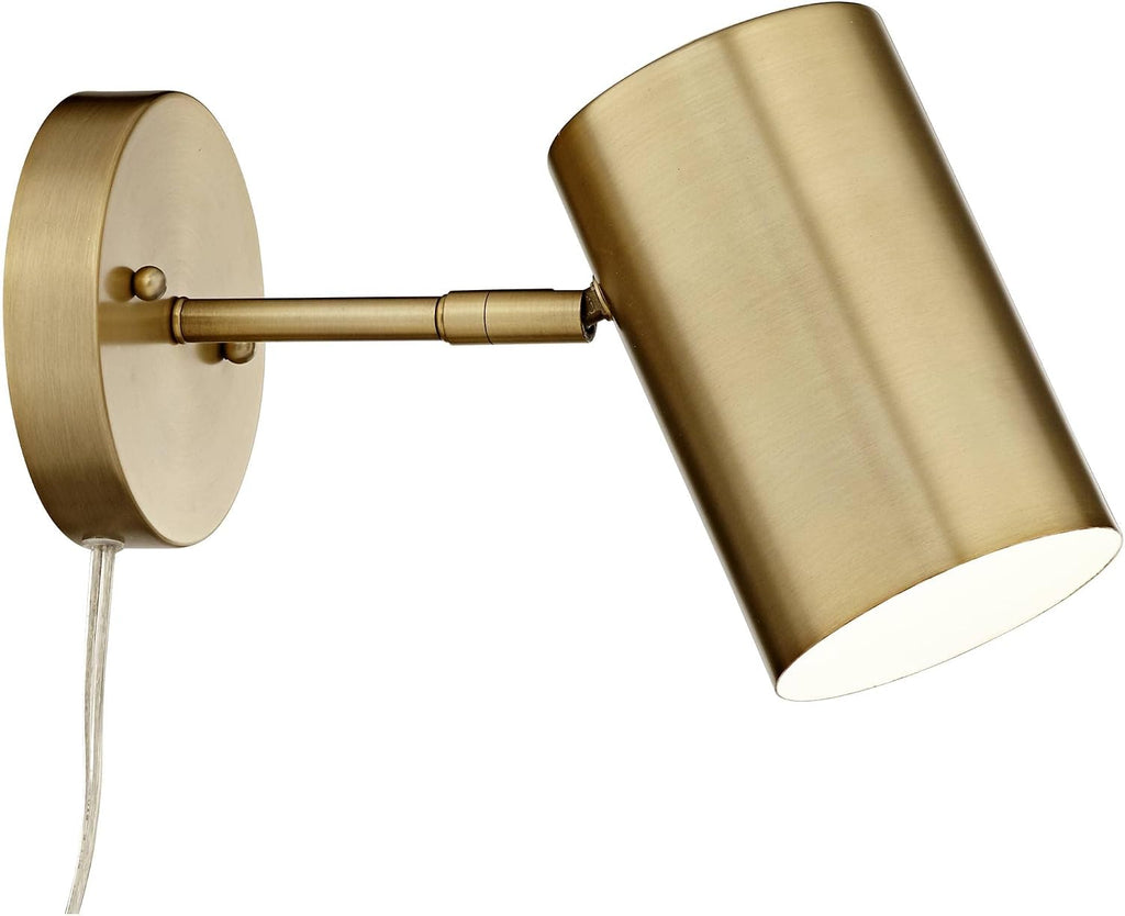 360 Lighting Carla Modern Wall Lamps Set of 2 Polished Brass Plug-in 5' Fixture Adjustable Cylinder Metal Shade for Bedroom Bedside House Reading Living Room Home Hallway Dining Decor