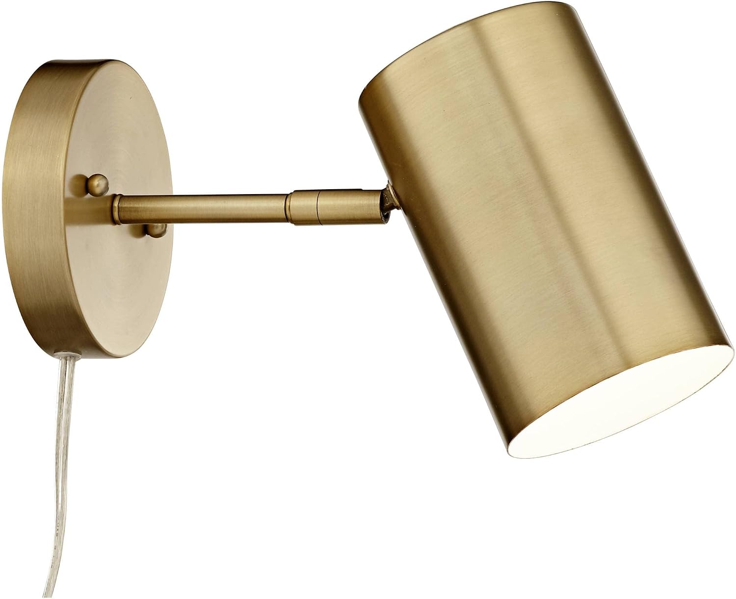 360 Lighting Carla Modern Wall Lamps Set of 2 Polished Brass Plug-in 5' Fixture Adjustable Cylinder Metal Shade for Bedroom Bedside House Reading Living Room Home Hallway Dining Decor