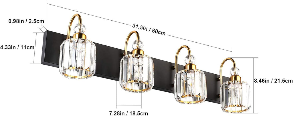 Ralbay LED Modern Vanity Lights Fixtures 4 Lights Black Vanity Lights Crystal Modern Matte Black Vanity Lights for Bathroom