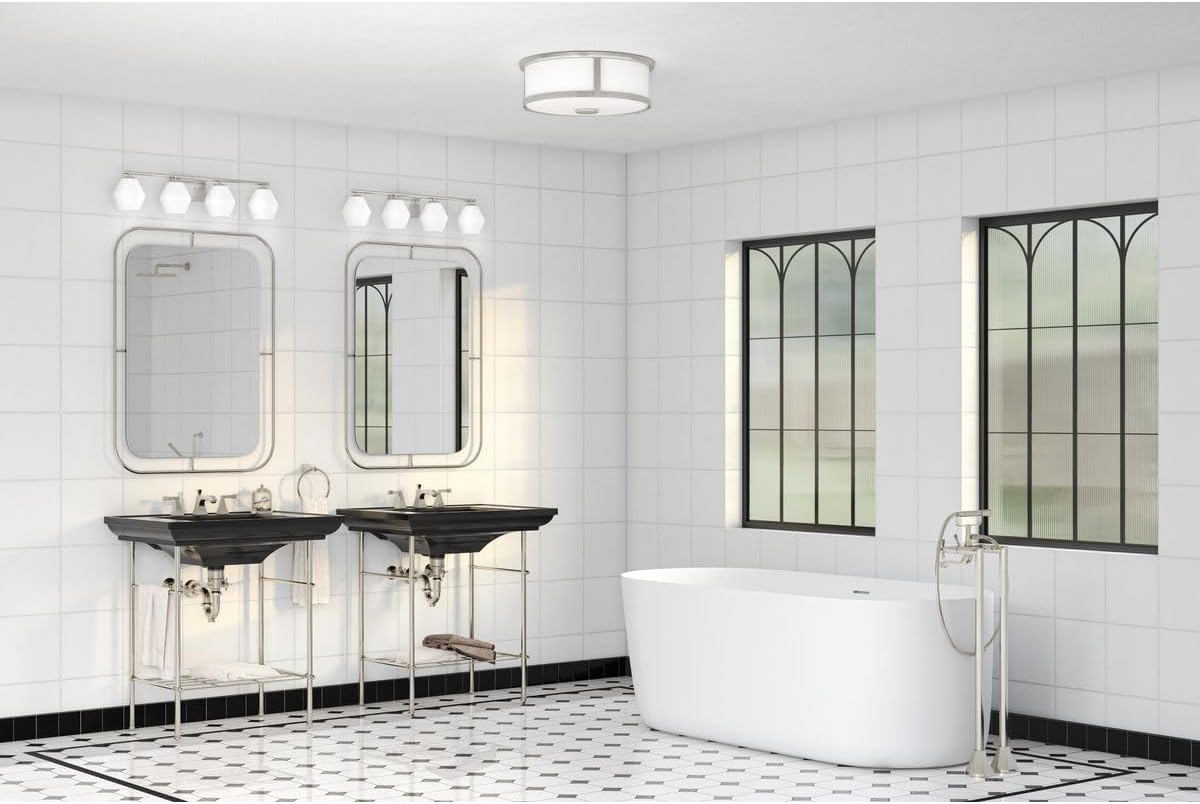 Progress Lighting P300433-009 Copeland Collection 33 in. Four-Light Brushed Nickel Vanity Light with Etched Opal Glass Shades
