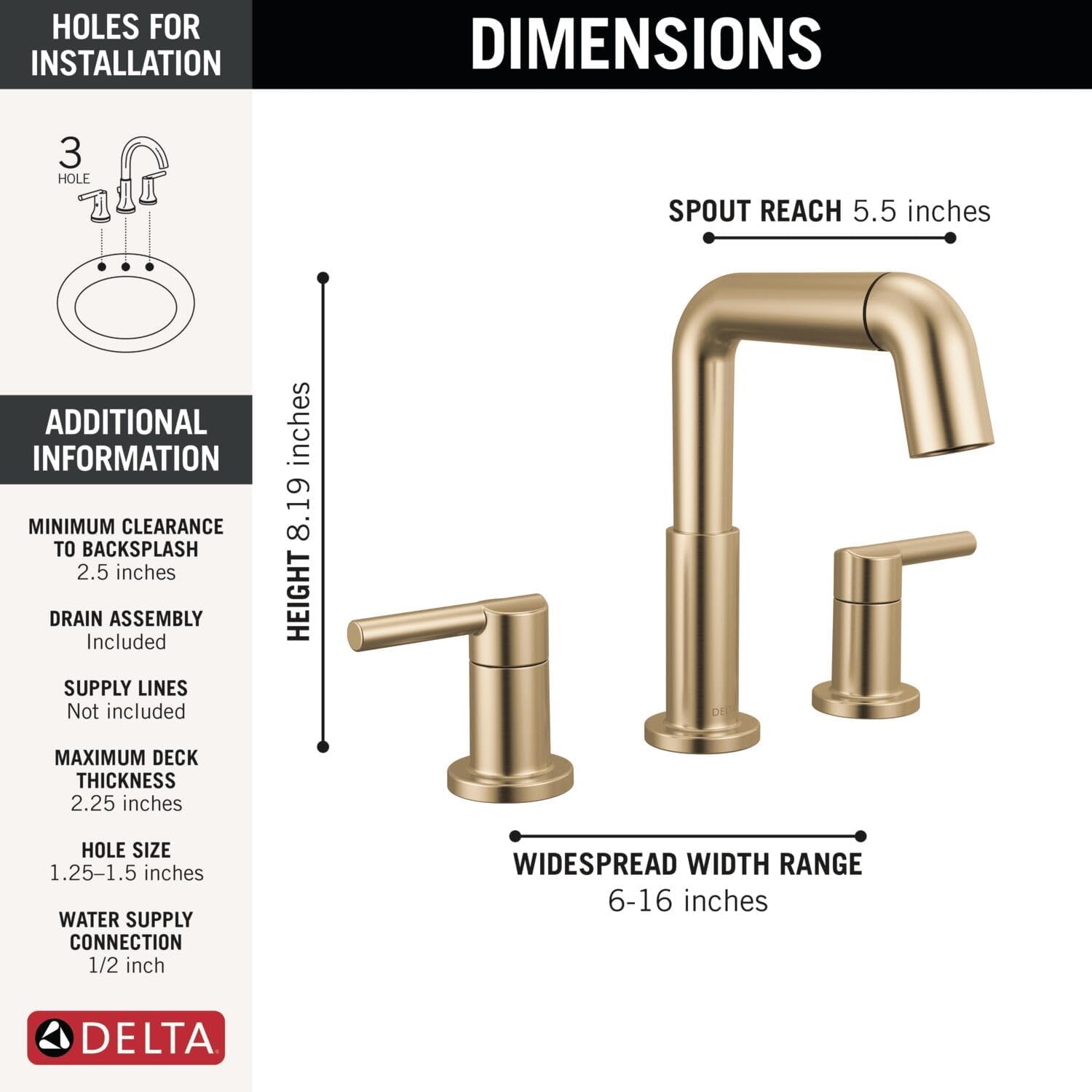 Delta 35849LF-PD Nicoli 1.2 GPM Widespread Bathroom Faucet with Pull Down Spout and Push Pop-Up Drain Assembly - Champagne Bronze