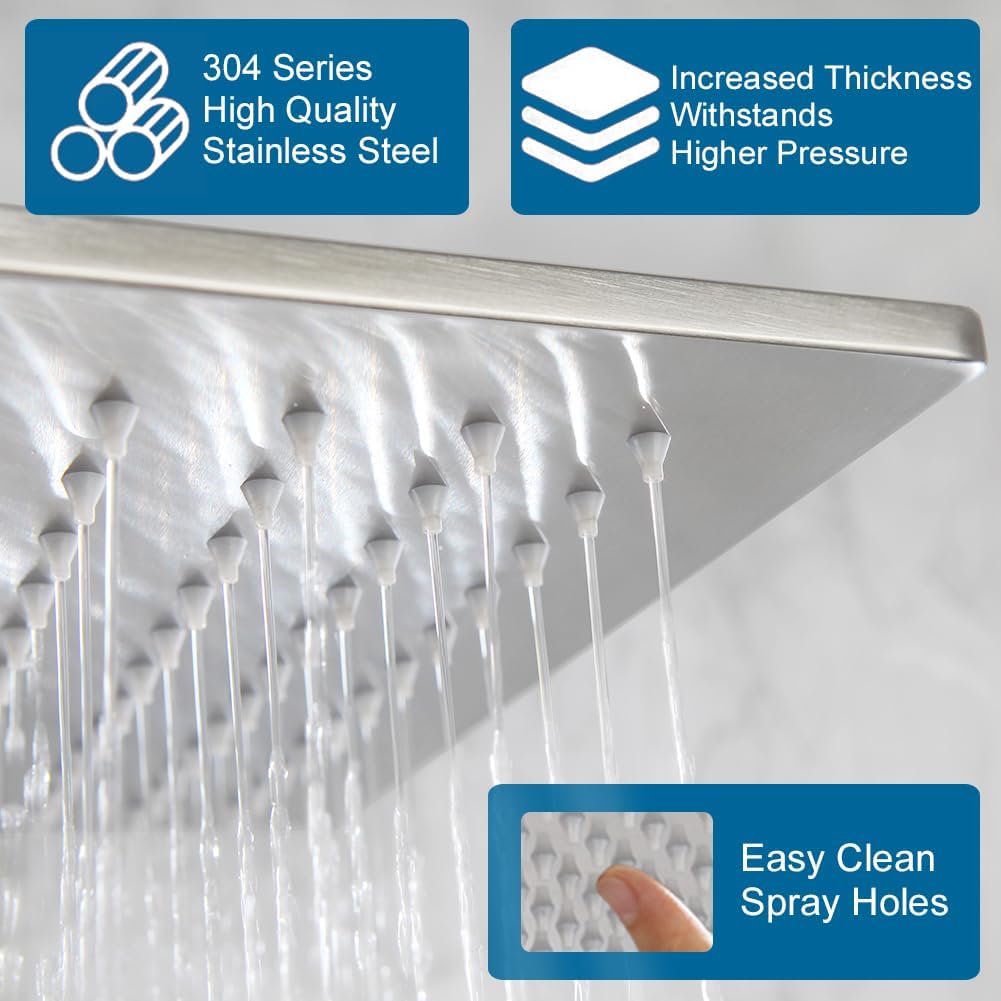 Shower Faucet Set Brushed Nickel Rainfall 12 Inch Shower Head and Handle Set Bathroom Rain Shower System Wall Mounted Shower Fixture Include Shower Valve and Trim Kit