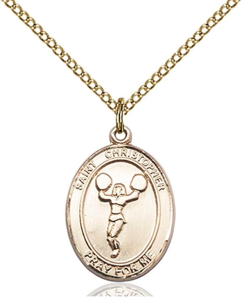 Bonyak Jewelry St. Christopher - Cheerleading Hand-Crafted Oval Medal Pendant in 14kt Yellow Gold-Filled