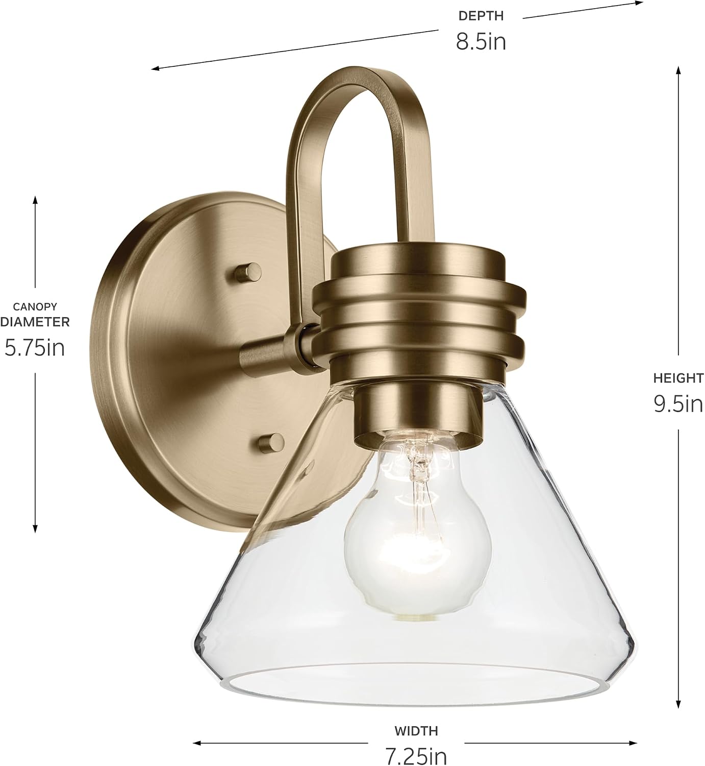 Kichler Farum 7.25' 1-Light Wall Sconce Bathroom Vanity Light Fixture with Clear Glass in Champagne Bronze for Modern Lighting Over Mirror (7.25' W x 9.5' H) 55153CPZCLR