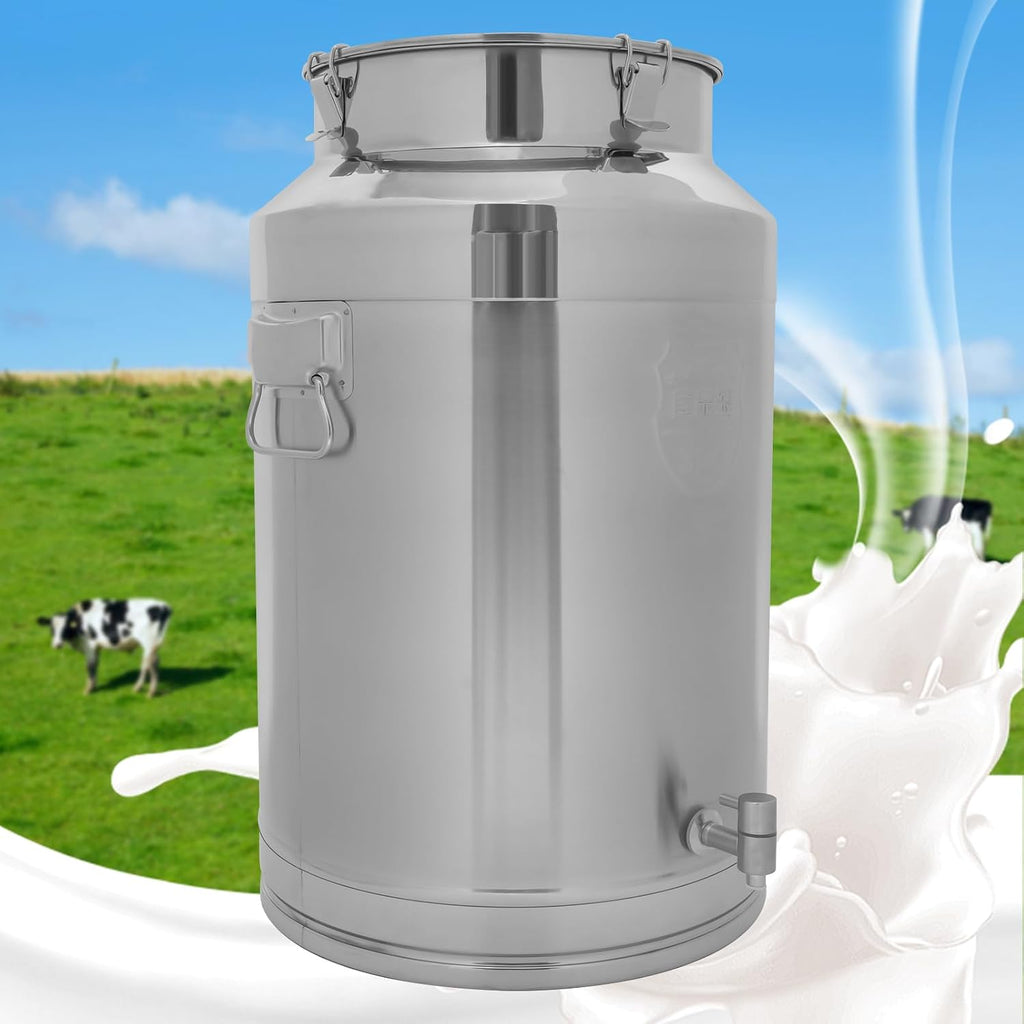 Milk Can with Spigot, 304 Stainless Steel Milk Dispenser Container Pail, 20Gal Stainless Steel Water Jug 76L Hanging Lid Bucket Drink Beverage Dispenser for Oil Tea Wine