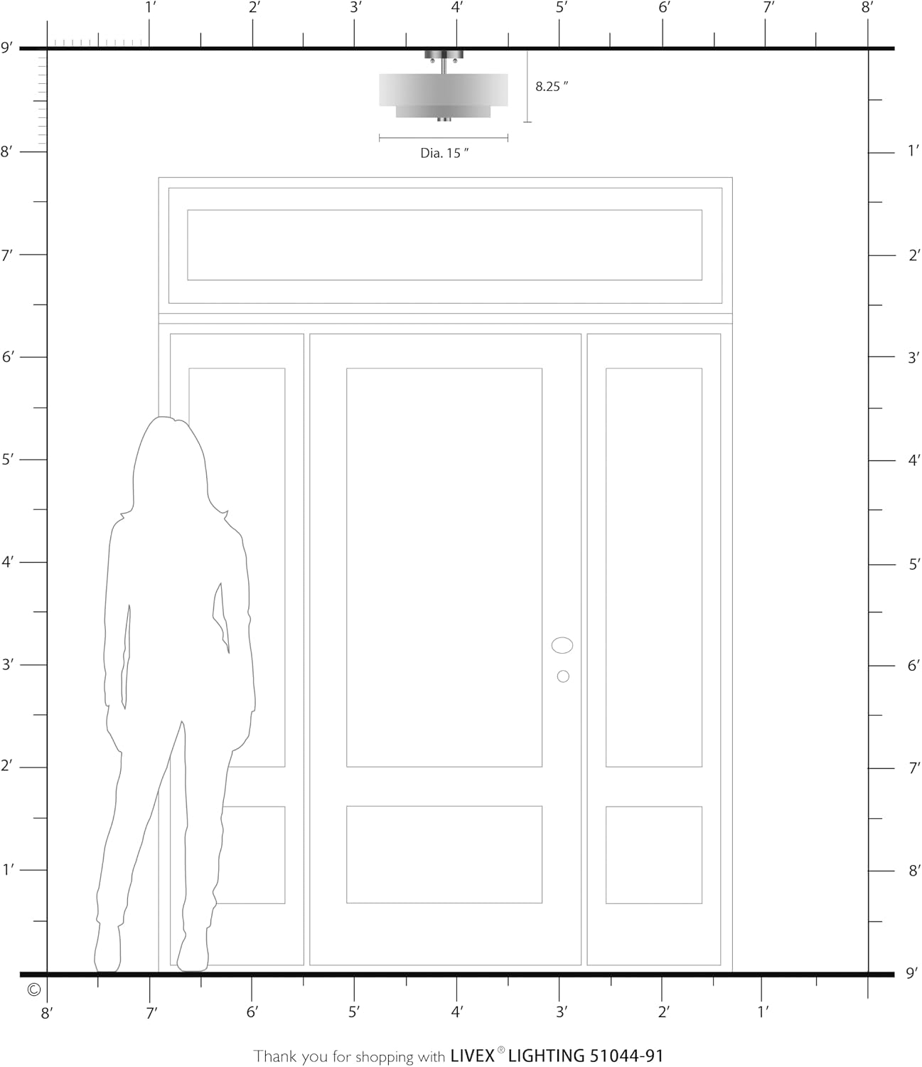 Livex Lighting 51044-91 Brushed Nickel Flush Mount with Off-White Fabric Hardback Shade