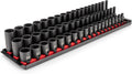 TEKTON 3/8 Inch Drive Shallow, Semi-Deep, and Deep 12-Point Impact Socket Set with Rails and Trays, 57-Piece (6-24 mm) | SID91123