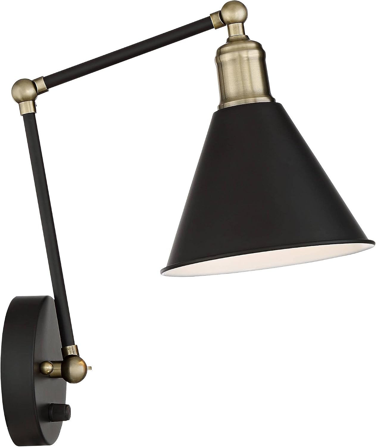 360 Lighting Wray Modern Indoor Adjustable Swing Arm Wall Lamp with Cord Set of 2 Black Antique Brass Plug-in Light Fixture Dimmable Metal Shade for Bedroom Bedside House Reading Living Room