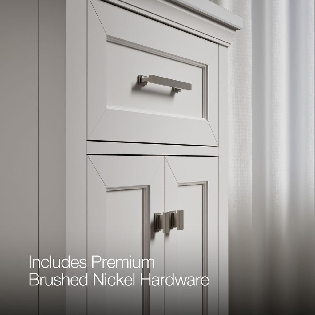 Kohler Charlemont 24' Bathroom Vanity Cabinet with White Sink and Quartz Top, Modern Bathroom Storage, White, K-29259-BD1-0