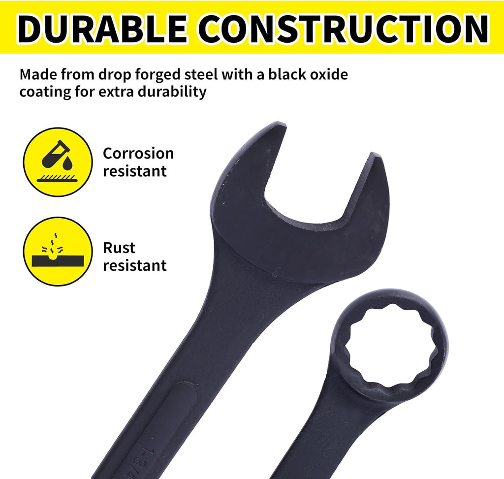 Jumbo Combination Wrench Set | 6 Piece | SAE | 1-3/8' to 2' | Open End | Storage Bag Included | for Professional Mechanic Use – Large Wrench Set