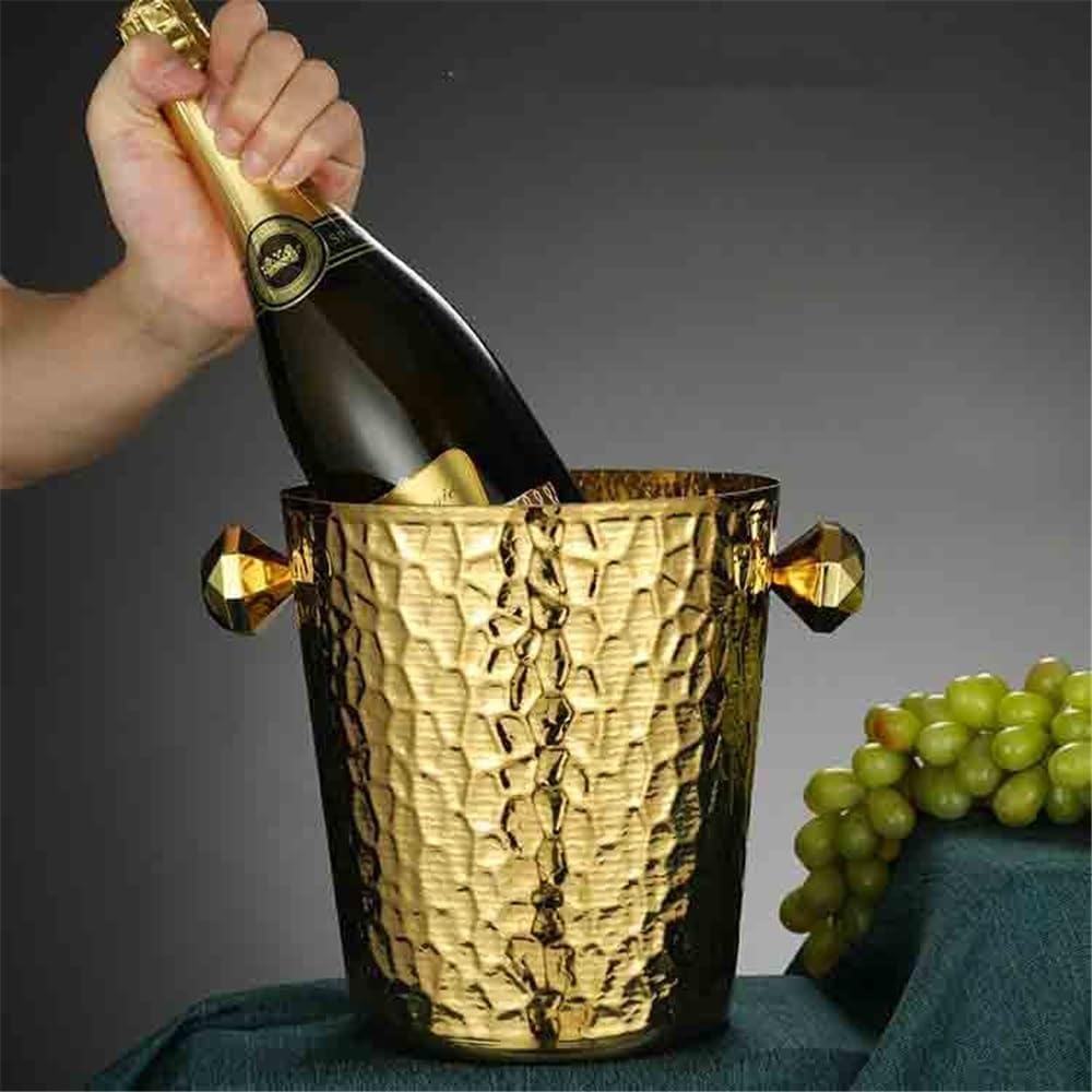 Ice Bucket Champagne Beer Wine Chilling Bucket Large Capacity Ice Pellet Bucket Ice Bucket Household Stainless Steel Ice Bucket Beverage Tub(Gold)