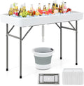 KOTEK Folding Ice Cooler Table, 4 FT Portable Ice Table with Drain, Matching Skirt & Foldable Bucket, Buffet Beverage Server for Party, Picnic, Camping