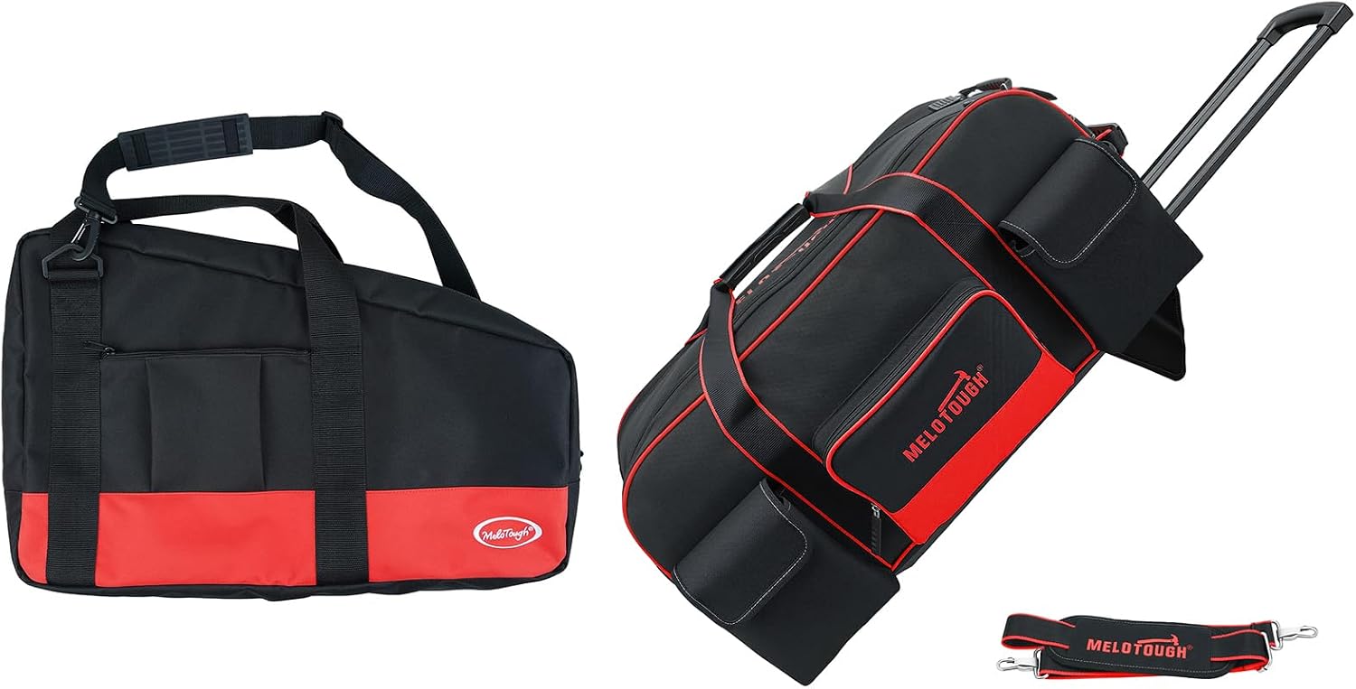 MELOTOUGH Heavy Duty Framing Nail Gun Tool Bag with Extra Storage Pockets Shoulder Strap, Rolling Tool Bag with Wheels with Concealed Telescoping Handle for Electrician,Construction,HVAC,Technician