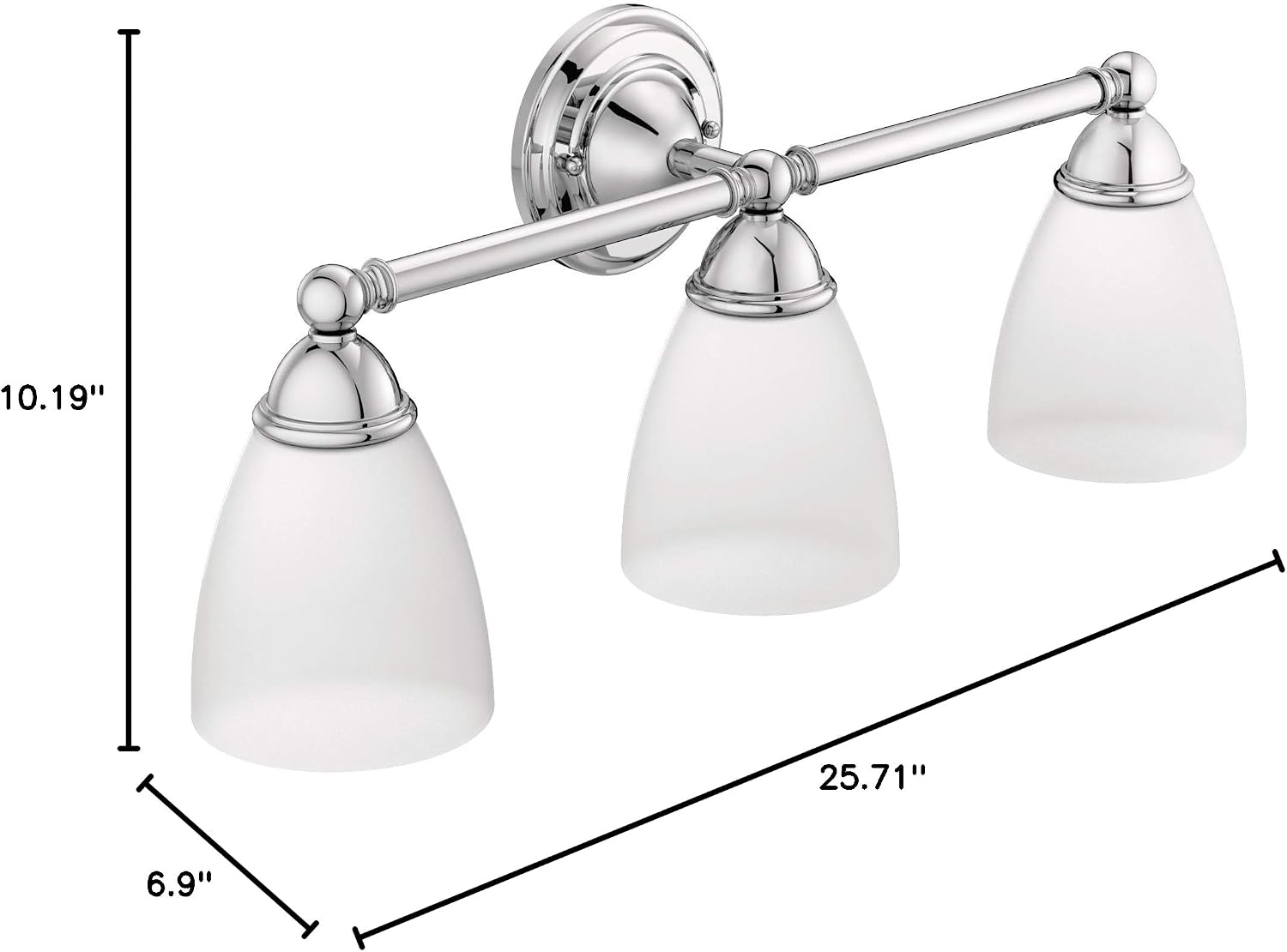Moen YB2263CH Brantford 3-Light Dual-Mount Bath Bathroom Vanity Fixture with Frosted Glass, Chrome