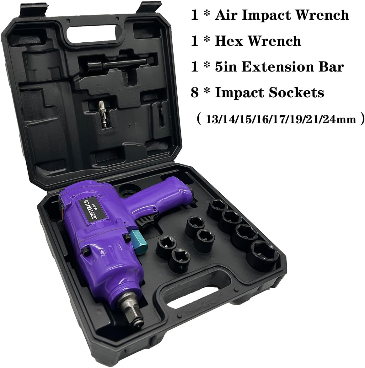 1/2-Inch Aluminum Air Impact Wrench - High Torque 1450 ft-lbs - Heavy Duty Twin Hammer，8-Piece CR-V Steel Impact Socket Set ，Heavy Duty Pneumatic Impact Wrenches for Automotive Repair