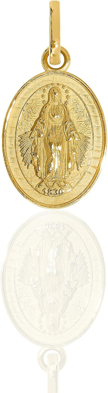forme di Lucchetta -small 14K Gold Miraculous Medal Pendant - Fine Italian Catholic Jewelry - Charm for Blessed Mother Necklace