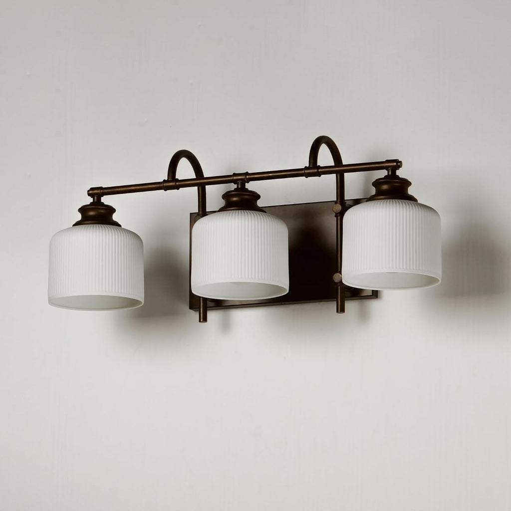 Maxim Lighting Bisque 3-Light Bath Vanity Light | Oil Rubbed Bronze Steel Finish | White Glass Shade | Modern Indoor Light Fixture | Ideal for Bathrooms & Powder Rooms | 21493WTOI