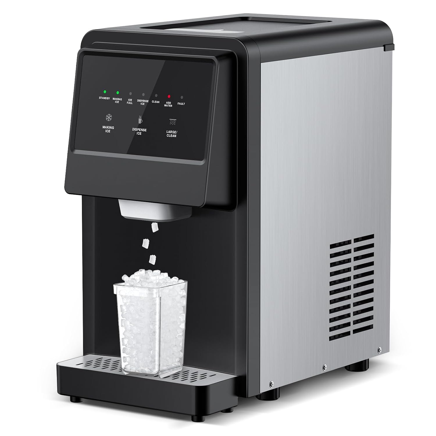 Nugget Ice Maker Countertop, Pellet Crushed Chewable Ice Cubes 70Lbs/24H Ice Dispenser Countertop Stainless Steel Ice Maker Machine with Self-Cleaning for Home Office Kitchen Party