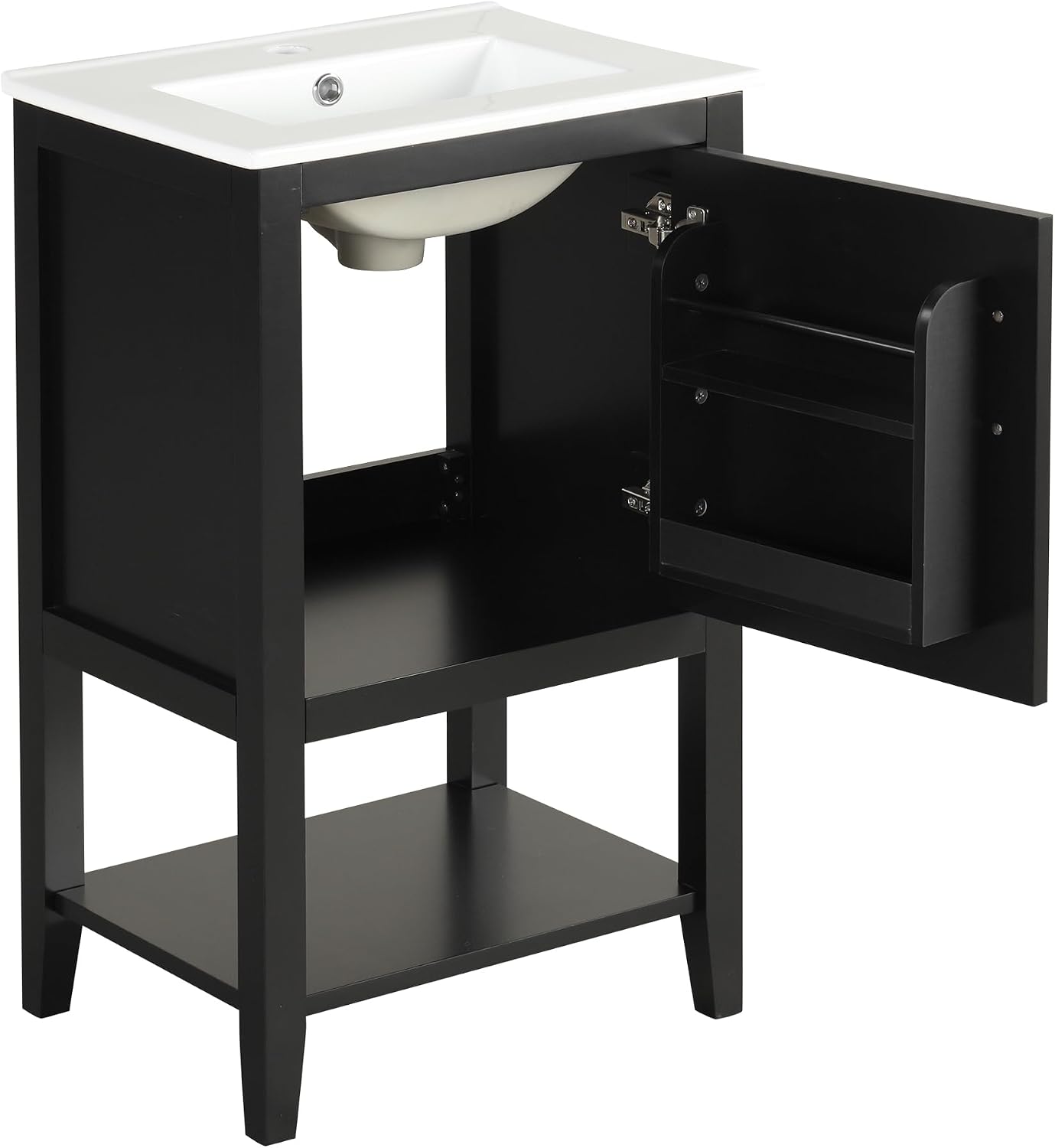 Bellemave 20' Small Bathroom Vanity with Sink, Modern Bathroom Storage Cabinet with Door and Storage Rack, Free Standing Single Basin Vanity with Open Shelf, Undermount Ceramic Sink, Black