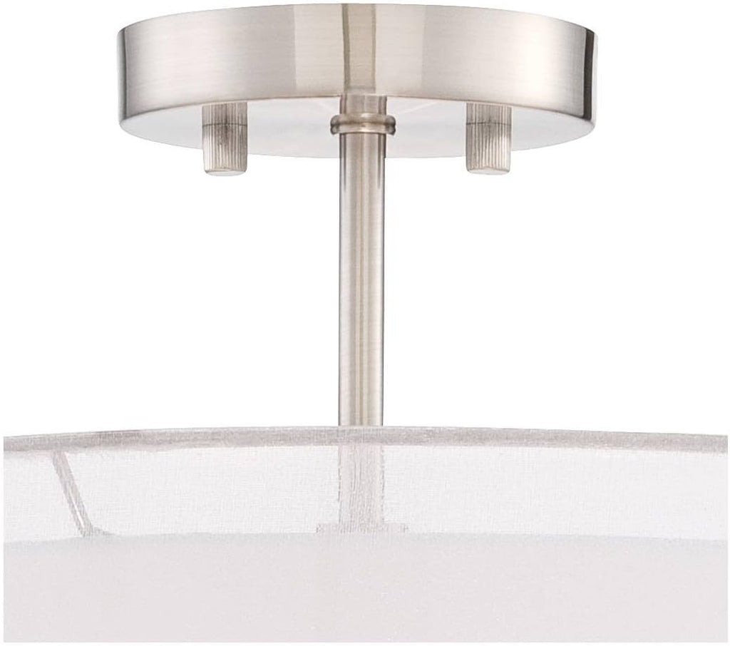 Possini Euro Design Caliari Modern Ceiling Light Semi Flush Mount Fixture Brushed Nickel 18' Wide 5-Light Sheer Silver White Linen Double Drum Shade for Bedroom Kitchen Living Room Hallway Bathroom