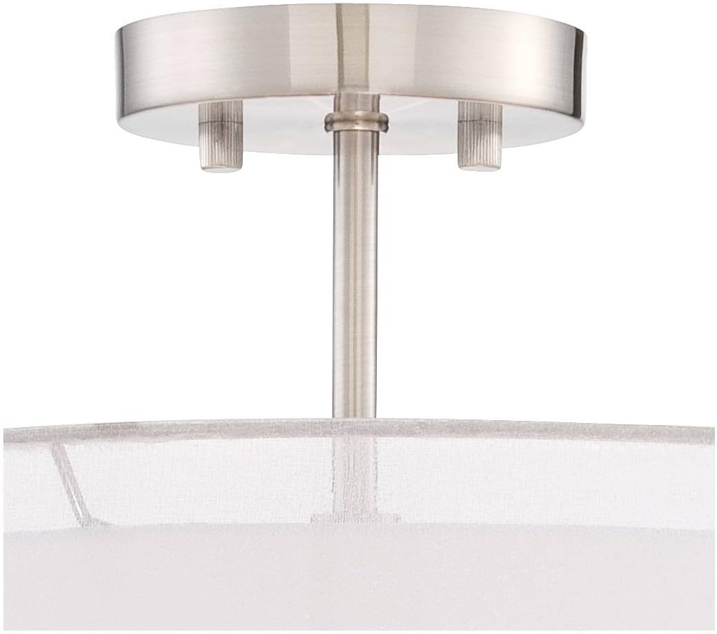 Possini Euro Design Caliari Modern Ceiling Light Semi Flush Mount Fixture Brushed Nickel 18' Wide 5-Light Sheer Silver White Linen Double Drum Shade for Bedroom Kitchen Living Room Hallway Bathroom