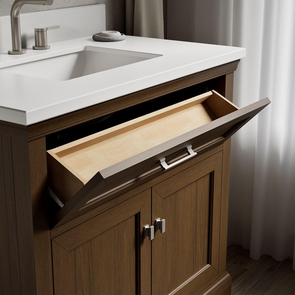 Kohler 29261-BD1-DAK Charlemont 36 in. Bathroom Vanity Cabinet with Sink and Quartz top, Draper Oak