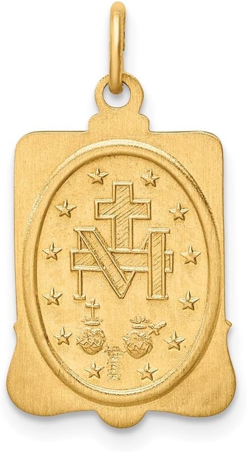 Diamond2Deal 14k Yellow Gold Satin Medium Rectangle Framed Miraculous Medal Fine Jewelry for Women (L- 23.55 mm W- 13.25 mm)