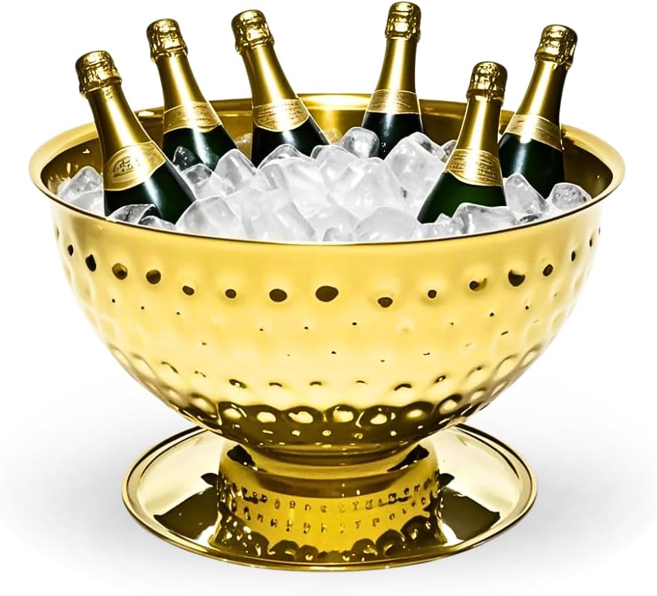 Luxurious Ice Bucket for Parties,Party Sized 12L Drink Cooler for Parties,Gold Stainless Steel Ultimate Champagne Bucket for Celebrations,Buckets for Drinks,Large Ice Bucket for Events
