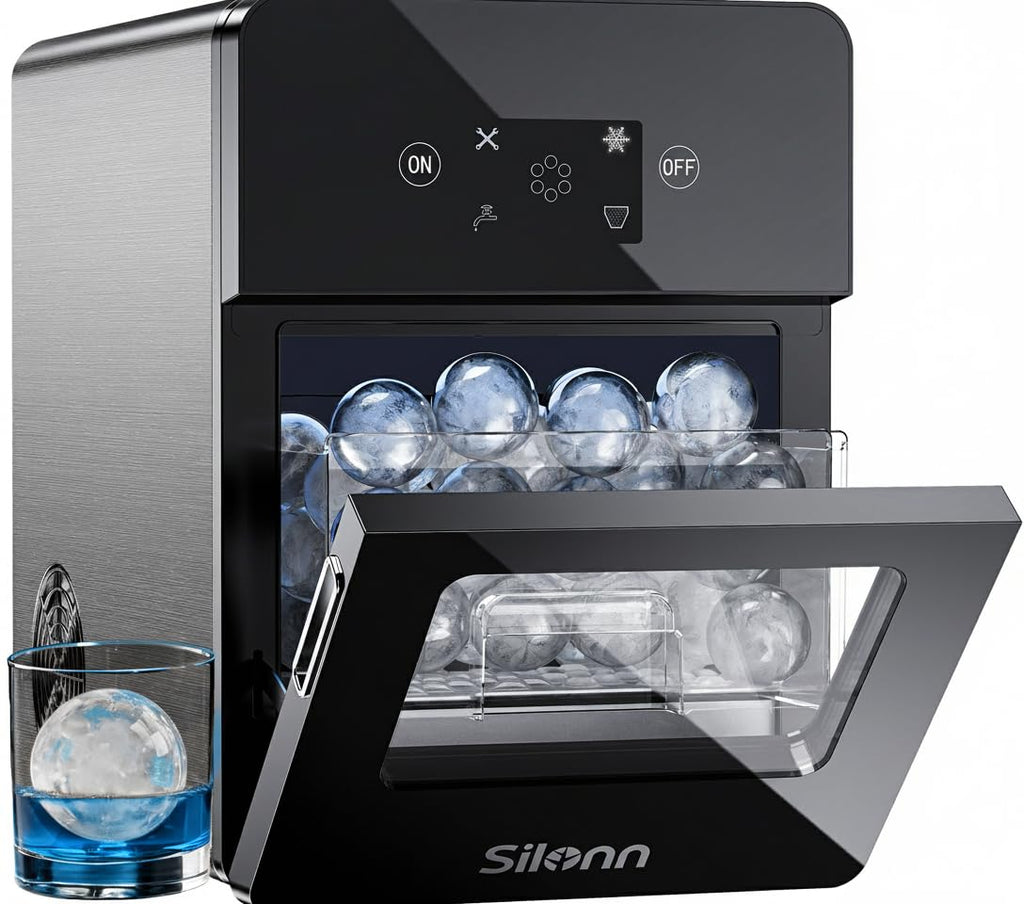 Silonn 2' Sphere Clear Ice Maker Countertop, Slow-Melting Crystal Ice Balls for Whiskey, 4 Pcs in 35 Mins / 144 Pcs/Day, Rapid Sphere Technology, One-Click Self-Cleaning, Ideal for Bourbon