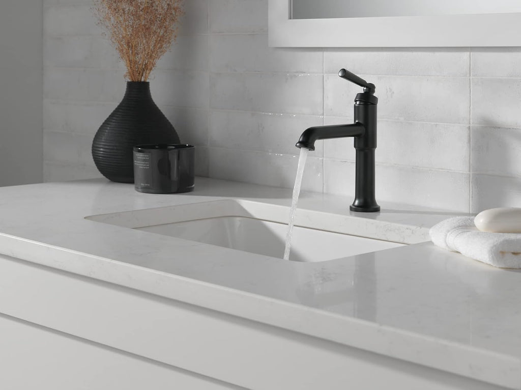 Delta Faucet Saylor Matte Black Bathroom Faucet, Single Hole Bathroom Faucet, Single Handle Bathroom Sink Faucet Black, Diamond Seal Technology, Drain Assembly, Matte Black 536-BLMPU-DST