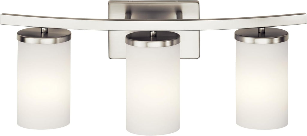 Kichler Crosby 23' Vanity Light in Brushed Nickel, 3-Light Contemporary Bathroom Light with Satin Etched Cased Opal Glass, (23' L x 8.75' H), 45497NI